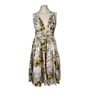 Lapis Yellow Floral Halter Cotton Backless Summer Dress Small